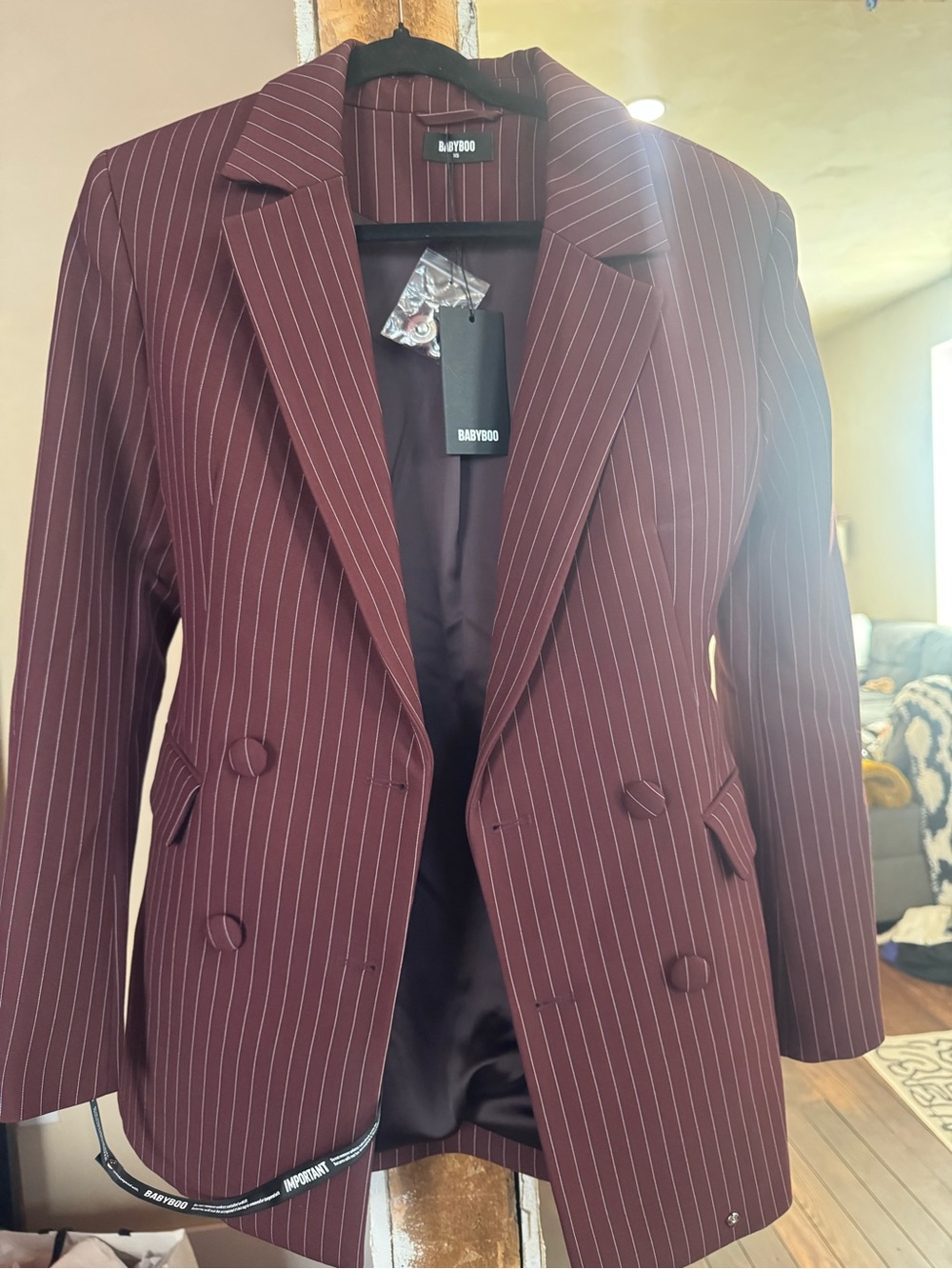 Babyboo Burgundy Pinstripe Blazer with Matching Buttons